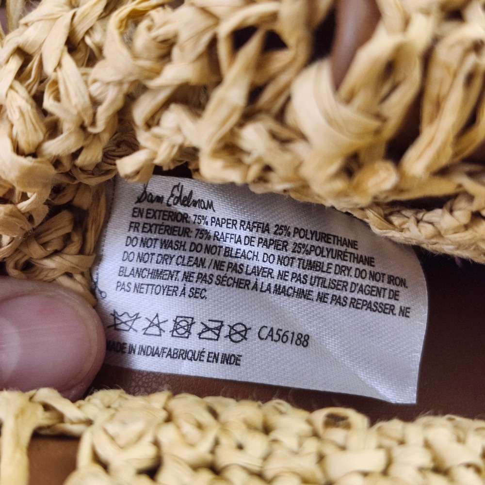 Sam Edelman Marley Woven Raffia Tote Bag Faux Leather Trim Summer Beach - Picture 7 of 12